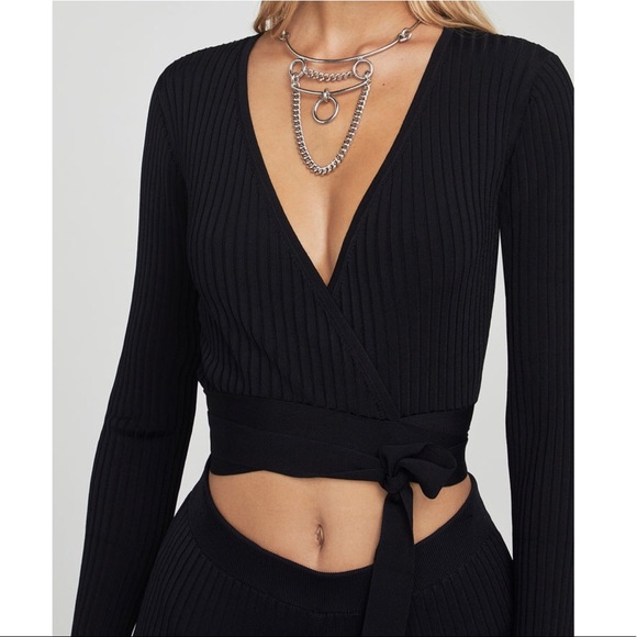 BCBG MaxAzria Knit Wrap Ribbed Crop Top in Black - Picture 1 of 8